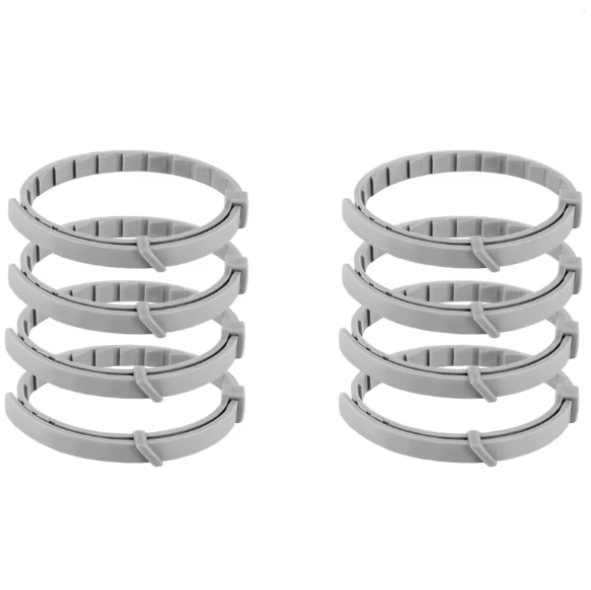 Two sets of gray plastic rings on a white background